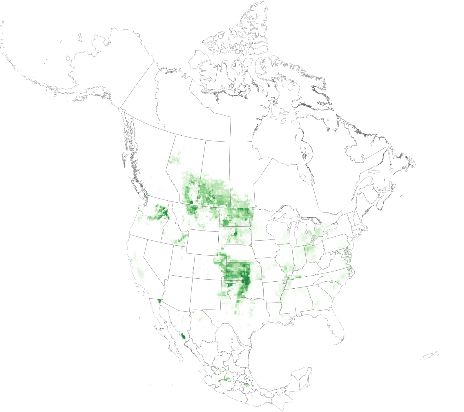 A map showing the locations of wheat productions in the US and Canada