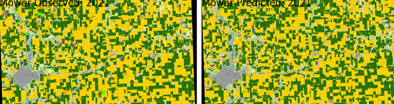 Comparison of crop data layer predictions vs observed for Mower County 